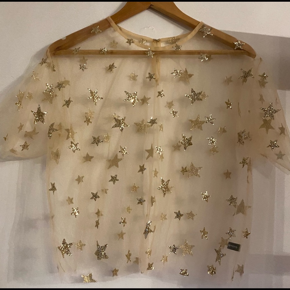 Lirika Matoshi Sheer Gold Star Embellished Top